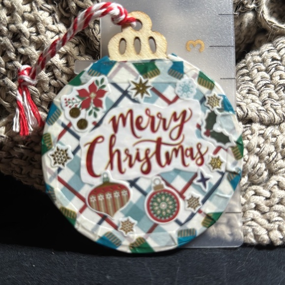 New handmade 3”x3” wooden “Merry Christmas” tree hanging ornament $11 - Picture 8 of 8
